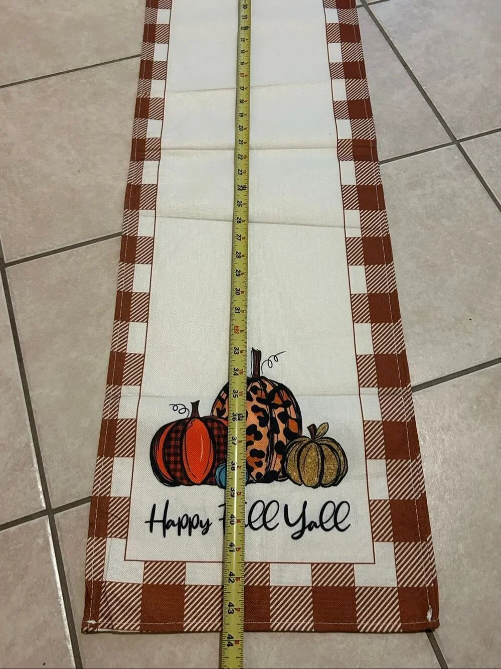 Happy Fall Y'all Table Runner Rust Buffalo Check Leopard Plaid Pumpkins 88” Farm